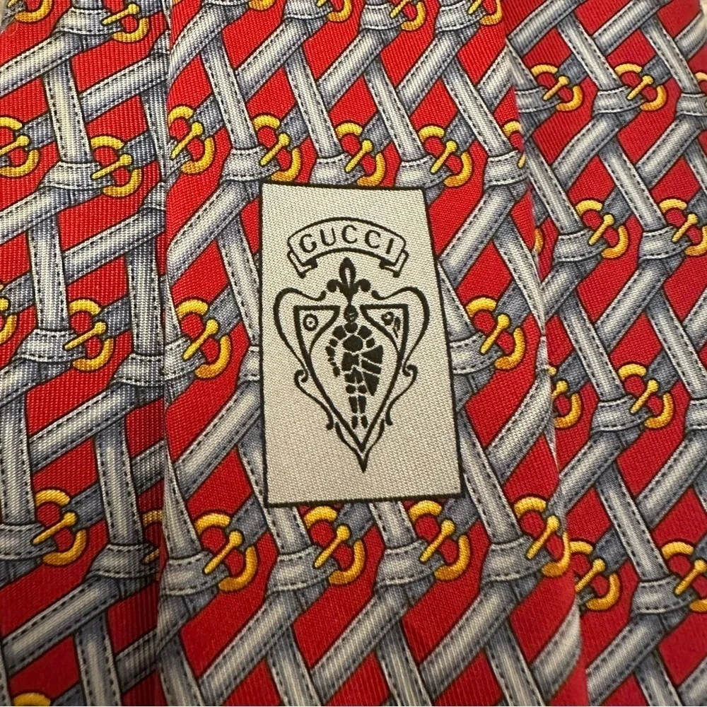 Gucci 100% Silk Men’s Tie Red Blue Gold Size O/S
